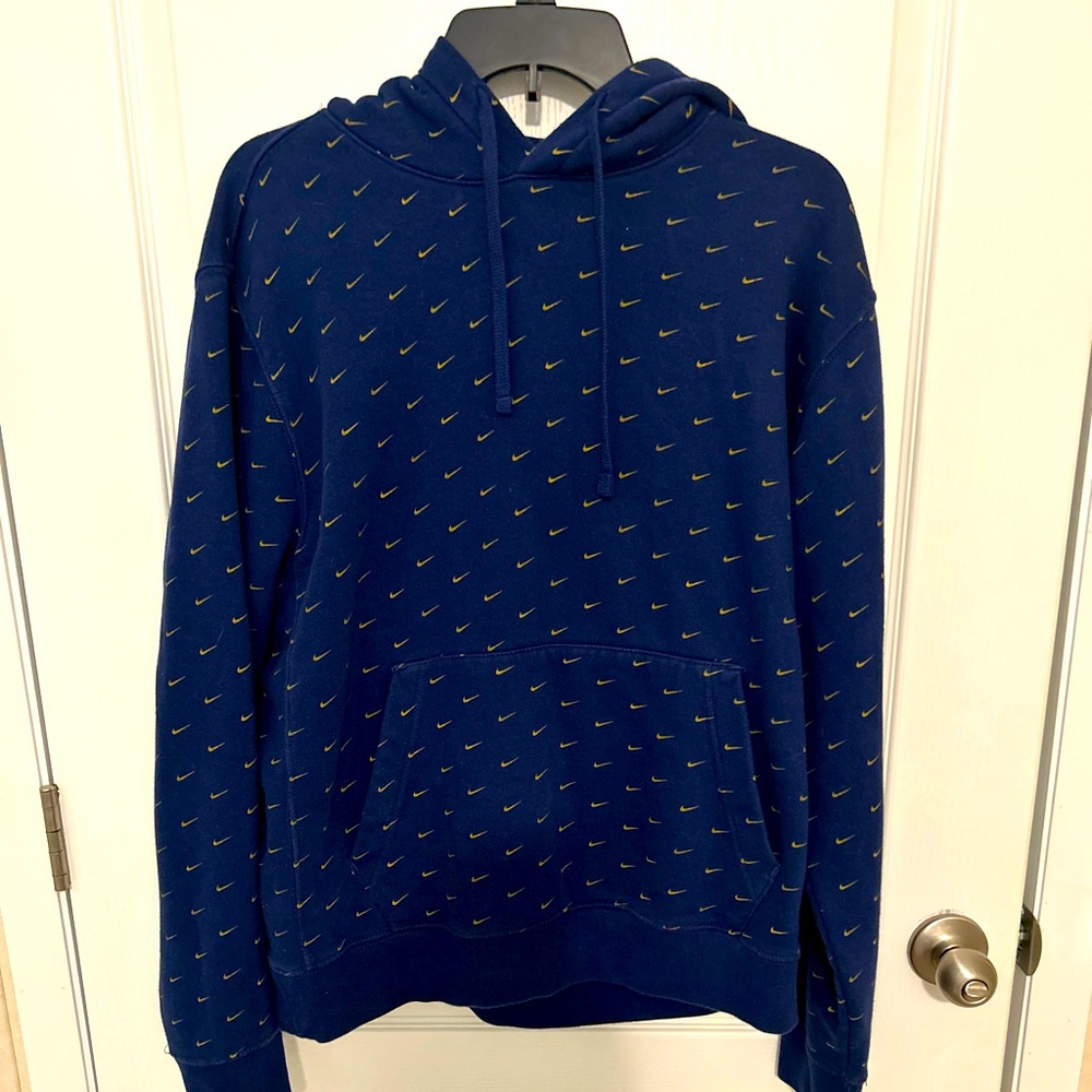 Nike Navy Hoodie with Gold Swoosh Design